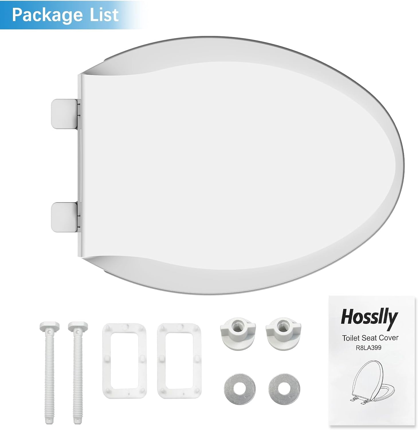 Garvee Sturdy Elongated Toilet Seat with Soft Close Mechanism, Universal Fit for Standard Toilets, Easy Installation & Cleaning, Secure Non-Slip Design (19", White)