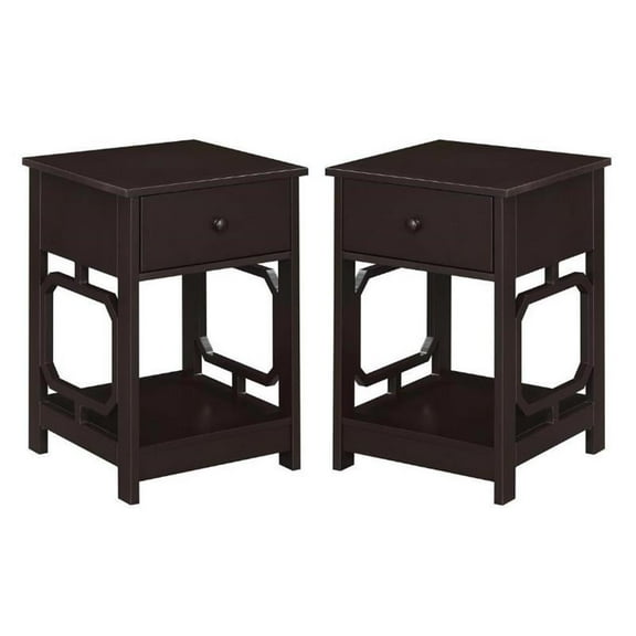 Home Square One-Drawer End Table in Espresso Wood Finish - Set of 2