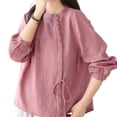 thumbnail image 3 of Jacenvly Hauts pour Femmes Tendance Liquidation Chemise en Lin à devant Incliné Mode Décontractée Printemps et Été - Chemise Quart de Haut Hauts pour Femmes Liquidation, 3 of 9