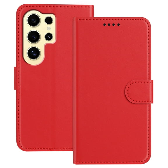 Allytechgroup Case for Samsung Galaxy S24 Ultra with Credit Card Slot, Slim PU Rugged Non-Slip Grip Shockproof Bumper Full Body Protective Cover Men Women Phone Case for Galaxy S24 Ultra, Red