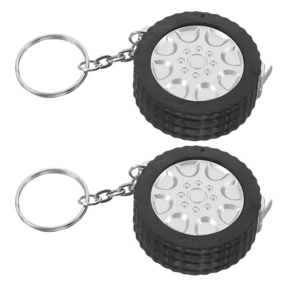ROSENICE 2Pcs Portable Retractable Tape Measure Keychain Black Tire-Shaped Alloy Plastic Home Office Construction