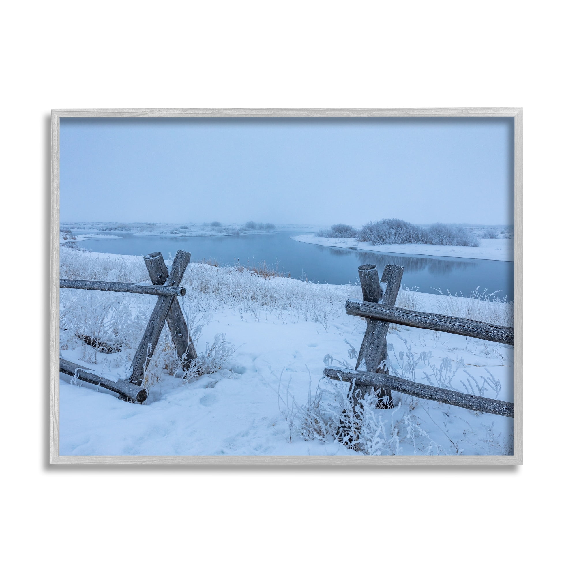 Stupell Industries Snow Covered Fields Country Fences Winter Landscape Photograph Gray Framed Art Print Wall Art, Design by Steve Smith