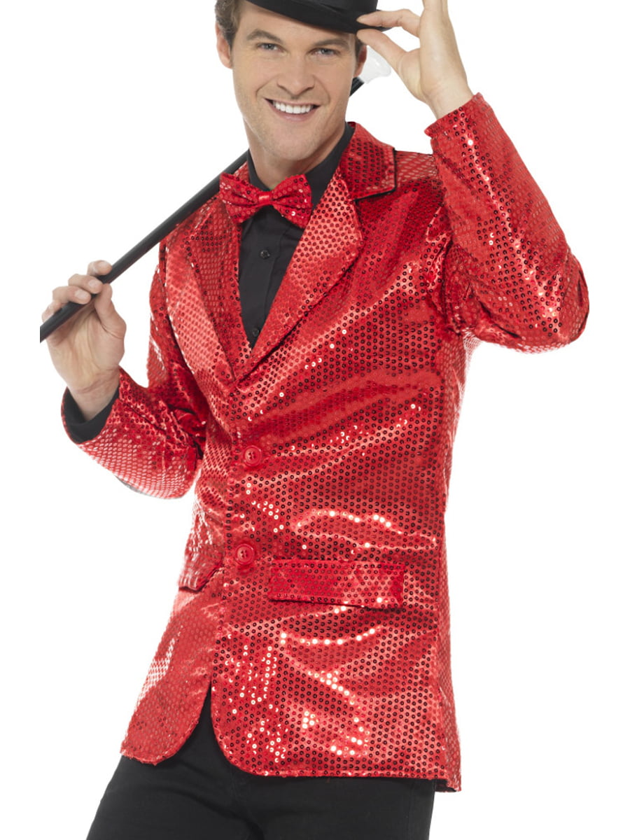 Ladies Red Sequin Tailcoat Greatest Show Jacket Fancy Dress Costume 