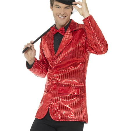 Men's Fancy Dress Red Sequin Magicians Tuxedo Jacket Costume X-Large 46-48
