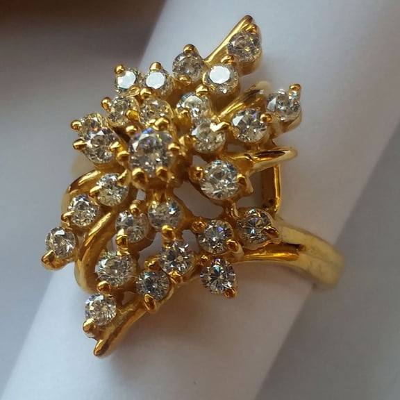 Diastar Jewels 14K Yellow Gold Finish Silver Round Cut Cubic Zirconia Cocktail Ring For Women's