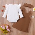 thumbnail image 4 of Fortune 2Pcs Baby Girl Fall Clothes,0-18 Months Infant Ruffle Long Sleeve Ribbed Romper+Pocket Suspender Skirt, 4 of 9