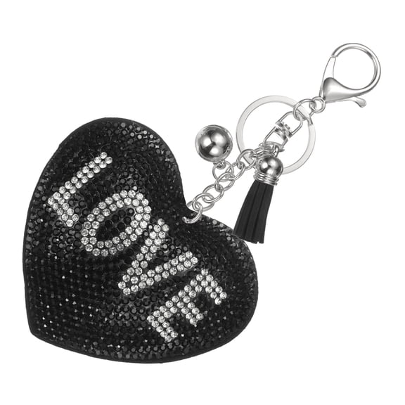 Rhinestone Keychains for Women, Cute Bling Heart LOVE Keychain Accessories Purse Charm Backpack Keyring for Gifts Decorative Bag Handbags Car Keys, Black