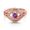 thumbnail image 2 of Gem Stone King 1.16 Ct Round Purple Amethyst 18K Rose Gold Plated Silver Ring, 2 of 2