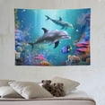 thumbnail image 4 of ONETECH  Funny Dolphin Tapestry Blue Sea Ocean Underwater Fish Coral Tapestry Marine Life Creature Tapestry Wall Hanging for Kids Children Bedroom Living Room Dorm Wall Art Home Decor, 4 of 7