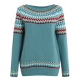 thumbnail image 4 of zaveiop Cable Stitch Women's Colorblock Boxy Pullover Sweater Top - Crewneck Long Sleeve Casual Lightweight Cotton Knitwear (Z5-Blue, 3XL), 4 of 7
