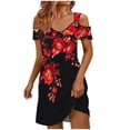 thumbnail image 5 of Otvok Summer Dresses for Women 2026 Boho Floral Cold Shoulder V Neck Short Sleeve Sundress Beach Vacation Casual Mini Shift Dress, 5 of 6