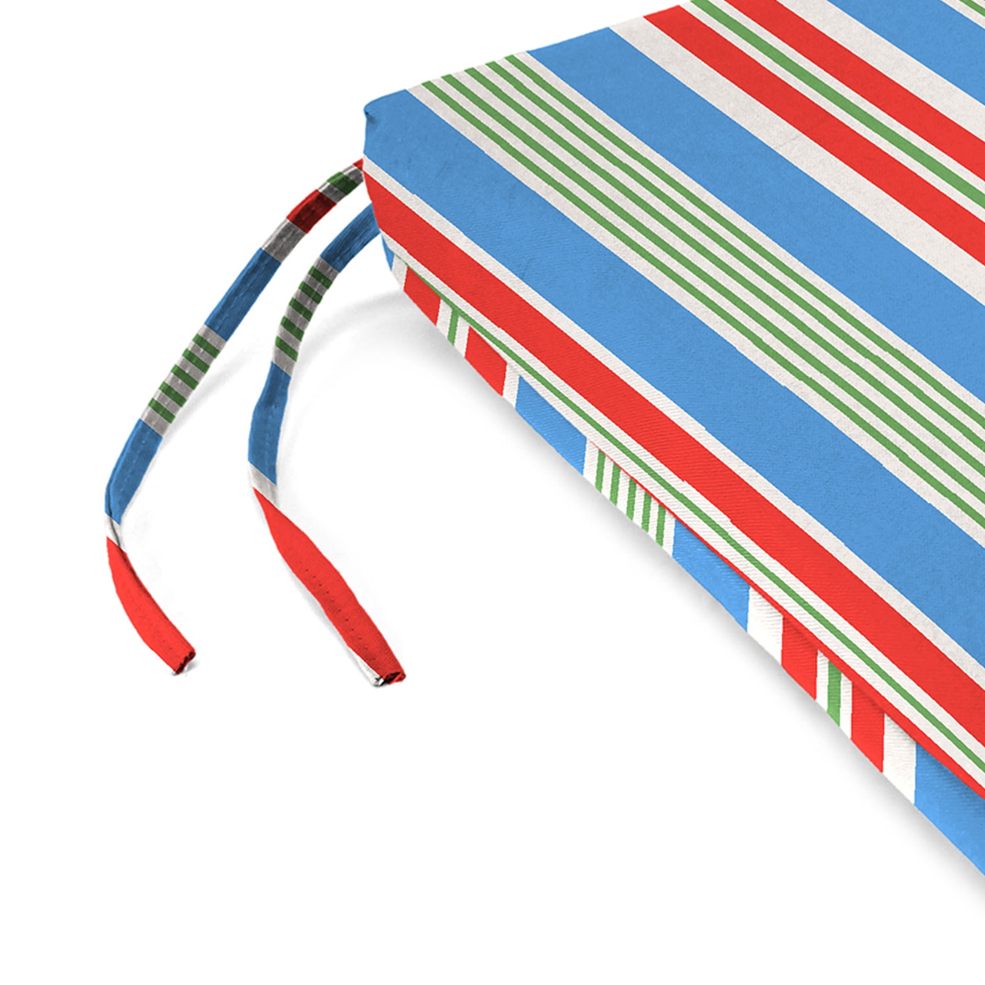 Jordan Manufacturing 17" x 19" Rolland Opal Multicolor Stripe Rectangular Outdoor Chair Pad Seat Cushion with Ties (2 Pack)