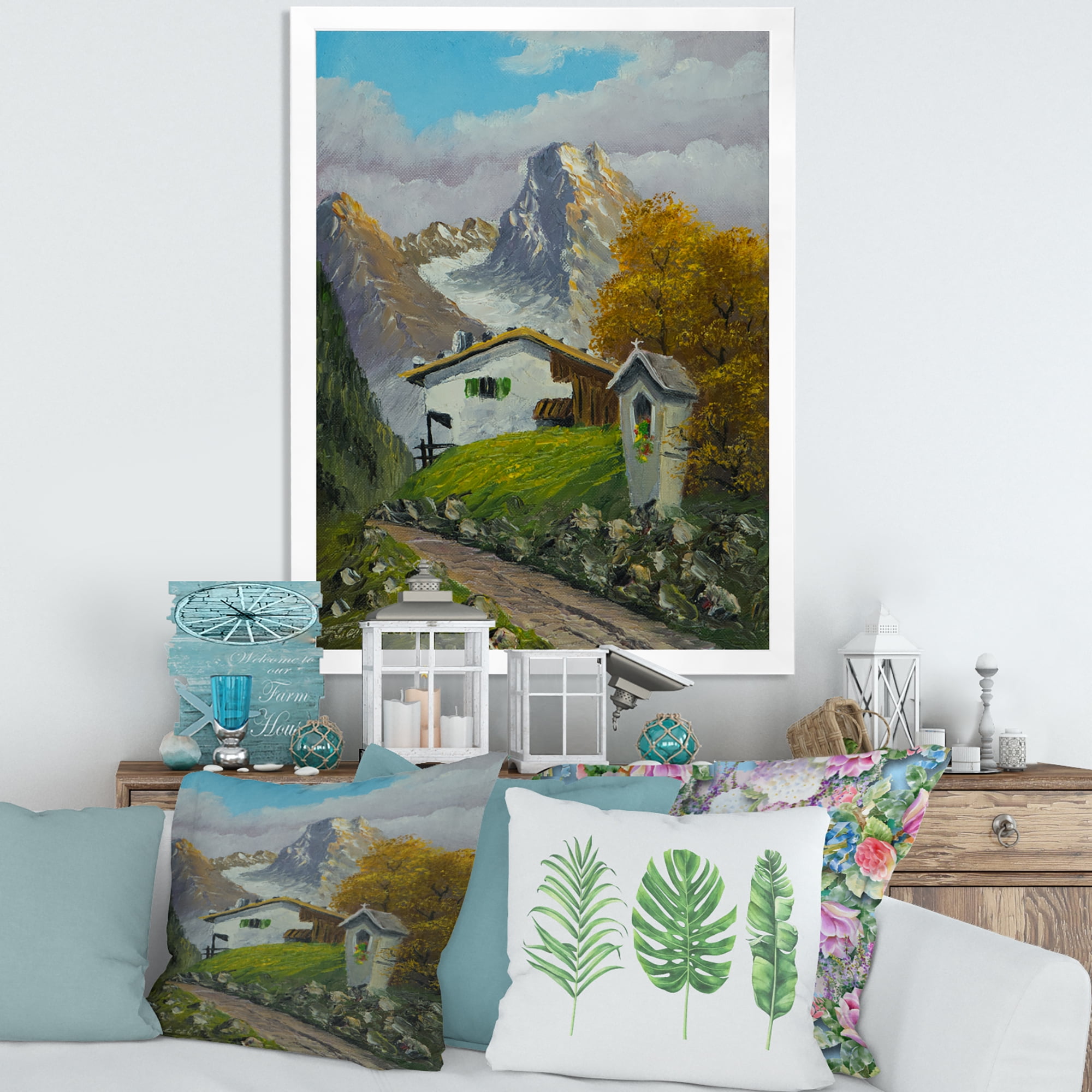 Designart 'The Path Leading To A House Along Wayside Shrine' Farmhouse Framed Art Print