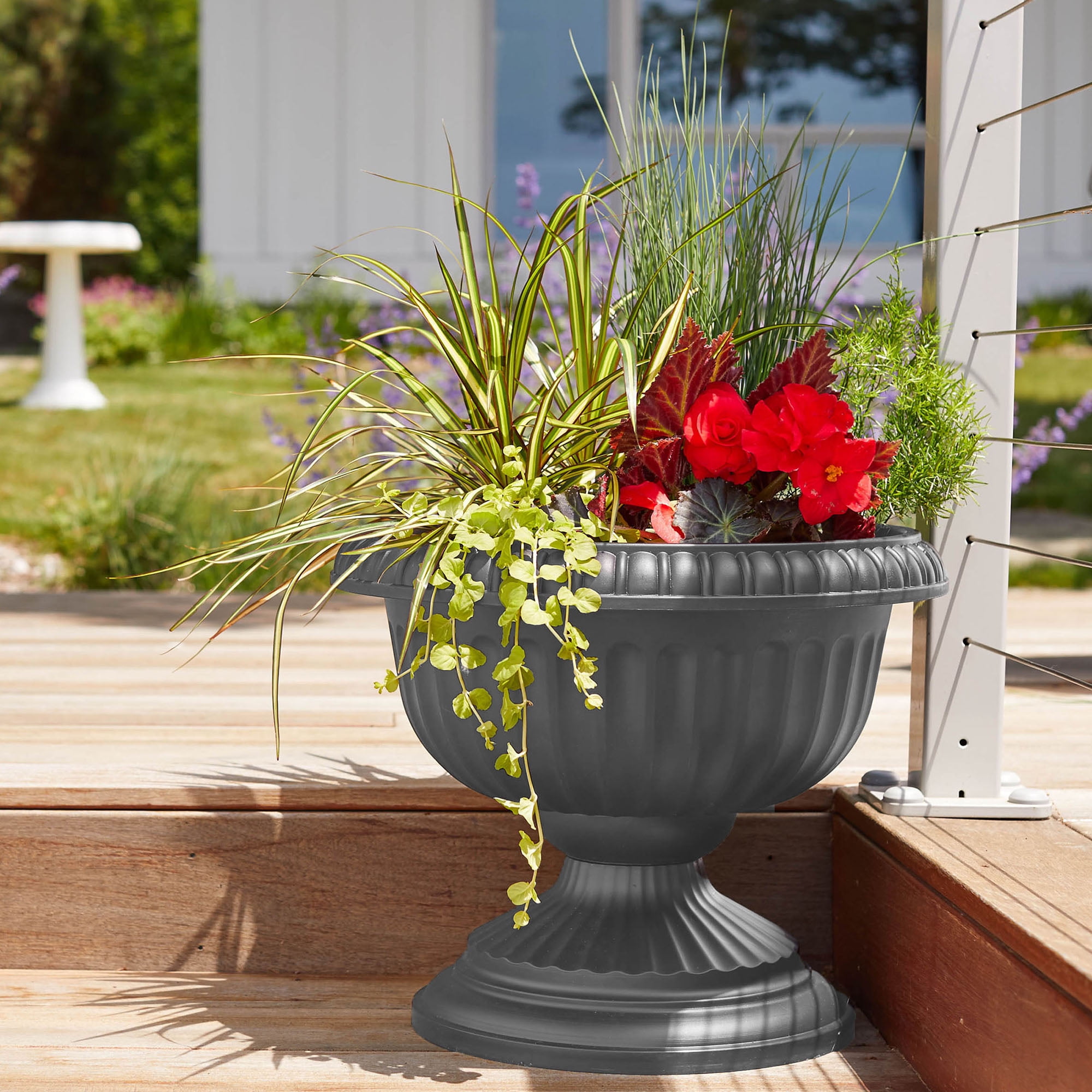 Bloem 12-in Grecian Urn Resin Planter - Charcoal Gray