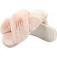 thumbnail image 3 of Women's Fuzzy Slippers House Slippers Cross Band Slippers Indoor Outdoor Soft Plush on Open Toe Slippers, 3 of 7