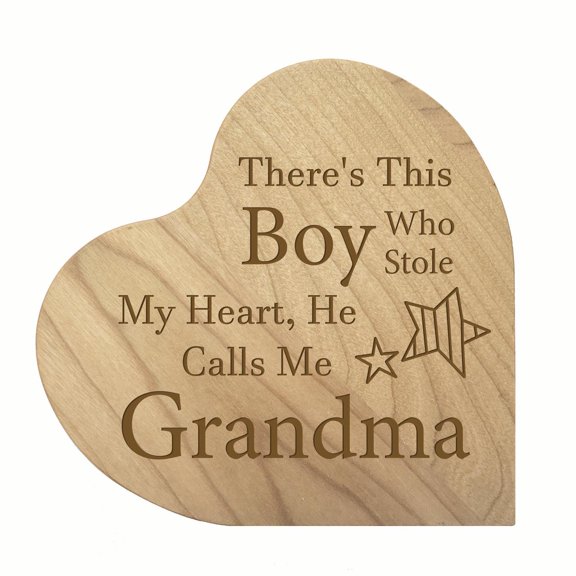 LifeSong Milestones Inspirational Engraved Wood Heart for Home Office Desk Table Décor - This Boy, He Calls Me Grandma (Maple)