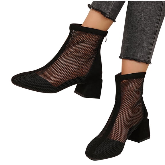 Purcolt Womens Mesh Ankle Boots Lightweight Breathable Summer Pointed Toe Mid Block Booties Everyday Short Boots with Back Zipper