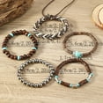 thumbnail image 5 of Huepoe 5Pcs Braided Bracelet Set - Bohemian Wooden Bead, Turtle Pendant, Faux Turquoise Stone, Unisex Wrist Jewelry for Women Men, 5 of 7