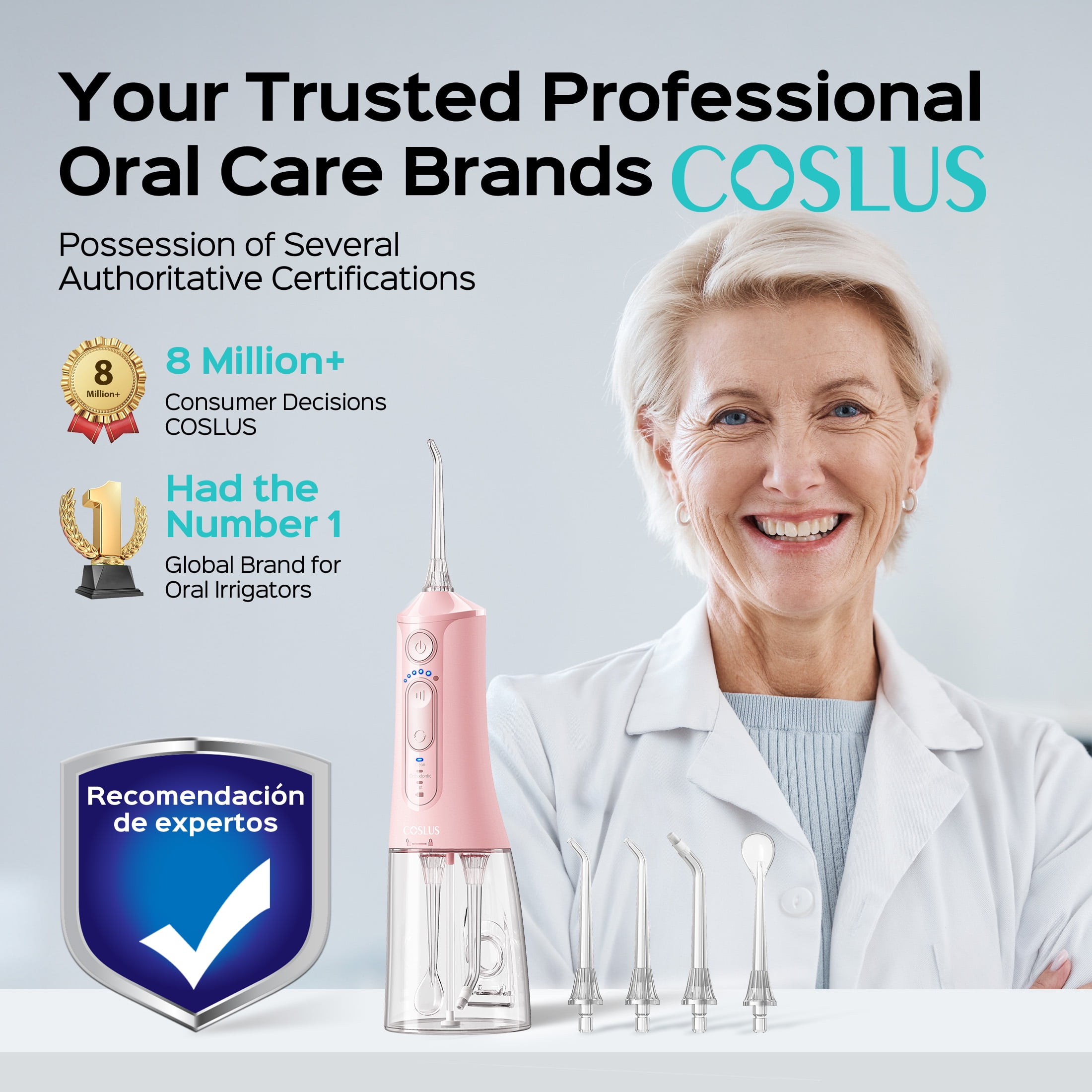 COSLUS CX51 Portable Water Flosser for Teeth,3 Modes 6 Intensity Professional Electric Water Dental Pick for Sensitive Gums, Braces for Travel Home Pink