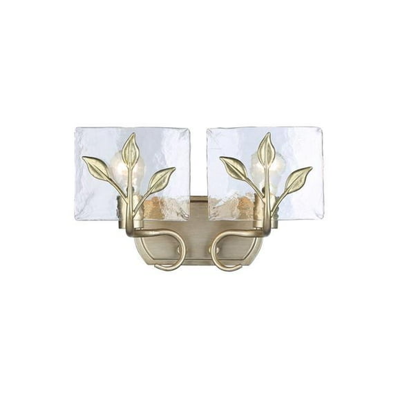Golden Lighting 3160-BA2 WG-HWG Calla 2-Light Vanity Light in White Gold with Hammered Water Glass