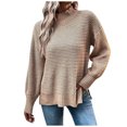 thumbnail image 1 of aDJFDGT Open Knit Sweaters for Women Summer Ladies' Loose Pullover Sweater Round Neck Split Hem Sleeve Solid Color Knit Sweater, 1 of 6