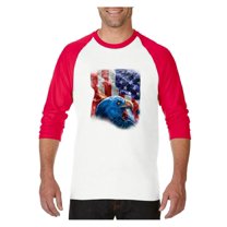 MmF - Mens Raglan Sleeve Baseball T-Shirts, up to Size 3XL - American Flag 4th of July