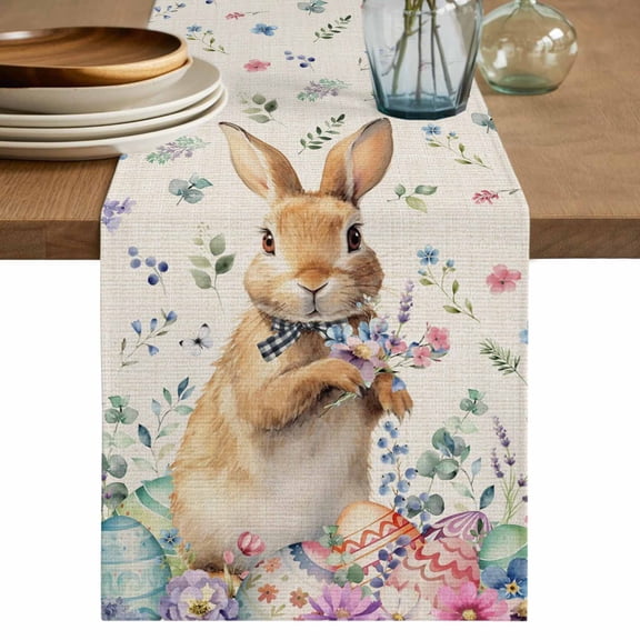 Table Runner 120 Inches Long for Kitchen Dining, Bunny Easter Dresser Scarf Farmhouse, Dining Table Decorations for Wedding/Parties, Spring Floral Eggs Rabbits Rustic 13 x 120 In
