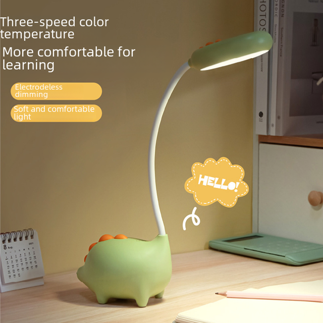 Lámpara de escritorio con forma de dinosaurio, luz LED con protección para los ojos, iluminación de lectura para escritorio, recargable vía USB, luz nocturna para estudiantes