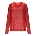 thumbnail image 5 of Long Sleeve Shirts for Women Glitter Sequin Top V Neck Casual Sparkle Blouse Night out Tops Party Clubwear, 5 of 6
