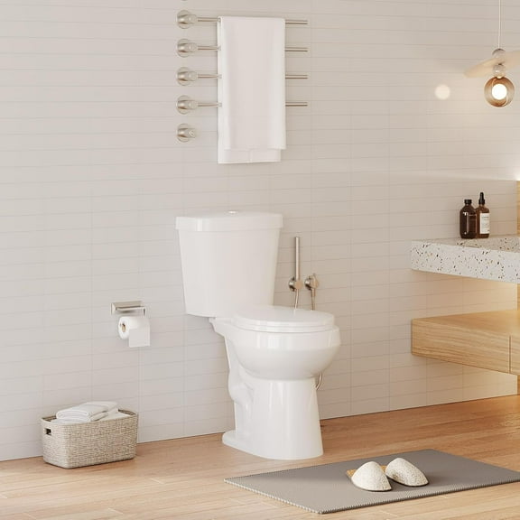 Two-Piece Round Toilet - 19" Bowl Height, Standard Seat Included,Top Double Button