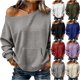 thumbnail image 1 of Neewe Women's Fashionable Casual Solid Color Long Sleeve Boat Neck Off Shoulder Blouse Tops Daily, 1 of 6