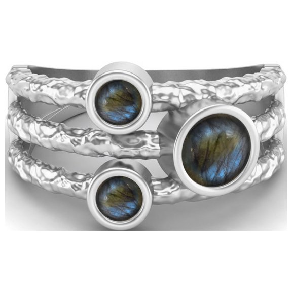 5mm Round Labradorite Handmade Split Shank Band 925 Sterling Silver Trio Stone Women Mother's Day Gift Ring