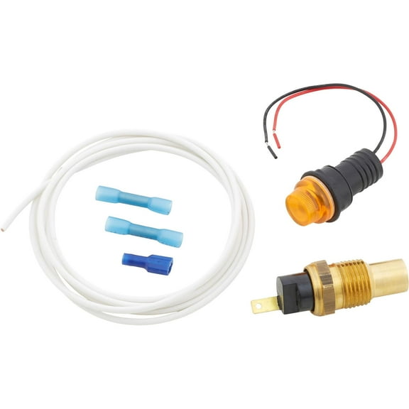 Speedway Motors 230 Degree Water Temperature Warning Light Kit with 1 Inch Amber Indicator, Self-Grounding Sender, 1/2 Inch NPT Threads and 3 Foot Wiring for Universal Applications
