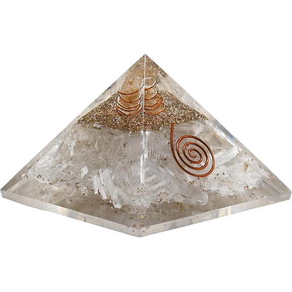 Orgone Pyramid with Selenite Crystal and Healing Coil Quartz Point