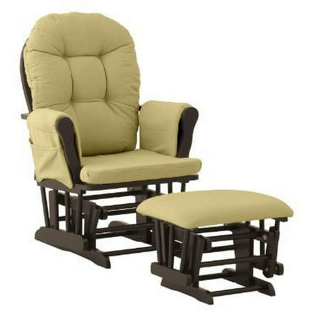 Glider & Ottoman in Black Finish with Green Chenille Cushion