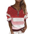 thumbnail image 1 of Pompotops T-Shirt Décontracté à Manches Longues Col en V Rayé avec Fermeture Éclair Imprimé pour Femmes, 1 of 5