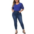 thumbnail image 3 of Agnes Orinda Women's Plus Size Tops V Neck Swiss Dots Puff Sleeve Casual Blouses Tee 3X Blue, 3 of 7