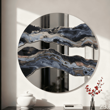 SHYFOY 23.6" Round Decorative Wall Mirror with Artistic Marble Pattern – Modern Wall-Mounted Accent for Living Room, Bedroom & Entryway