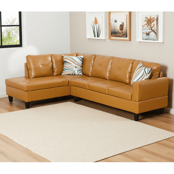 Caberryne Leather Sectional Sofa for Living Room Furniture Set,Ginger L-Shape Sofa Couch with Facing Left Chaise for Living Room/Office/Lounge/Apartment