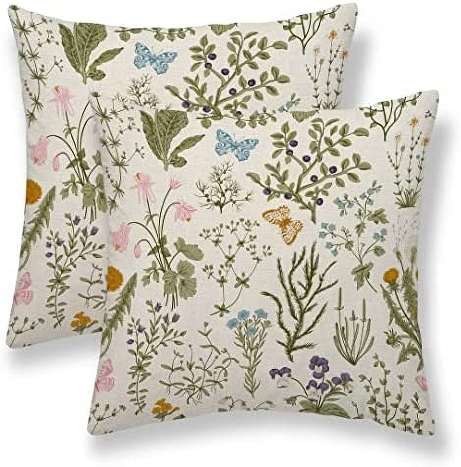 Spring Pillow Covers 20x20 Set of 2 Flower Herbs Botanical Decorations  Throw Pillow Cases Sage Green Plants Floral Spring Seasonal Linen Outdoors  Decor for Home Bed Couch Car 