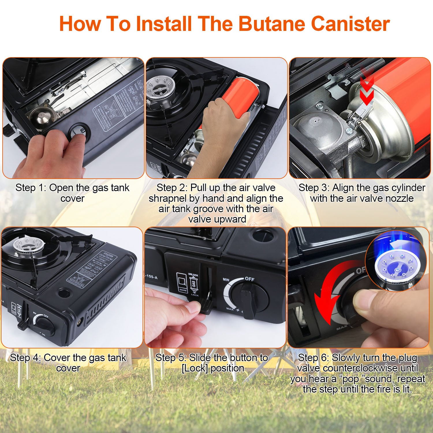 3300W Portable Dual Fuel Gas Stove, Piezo Electric Ignition Butane/Propane Camp Stove with Safety Auto-Eject, Lightweight with Storage Case for Camping, Outdoor Cooking