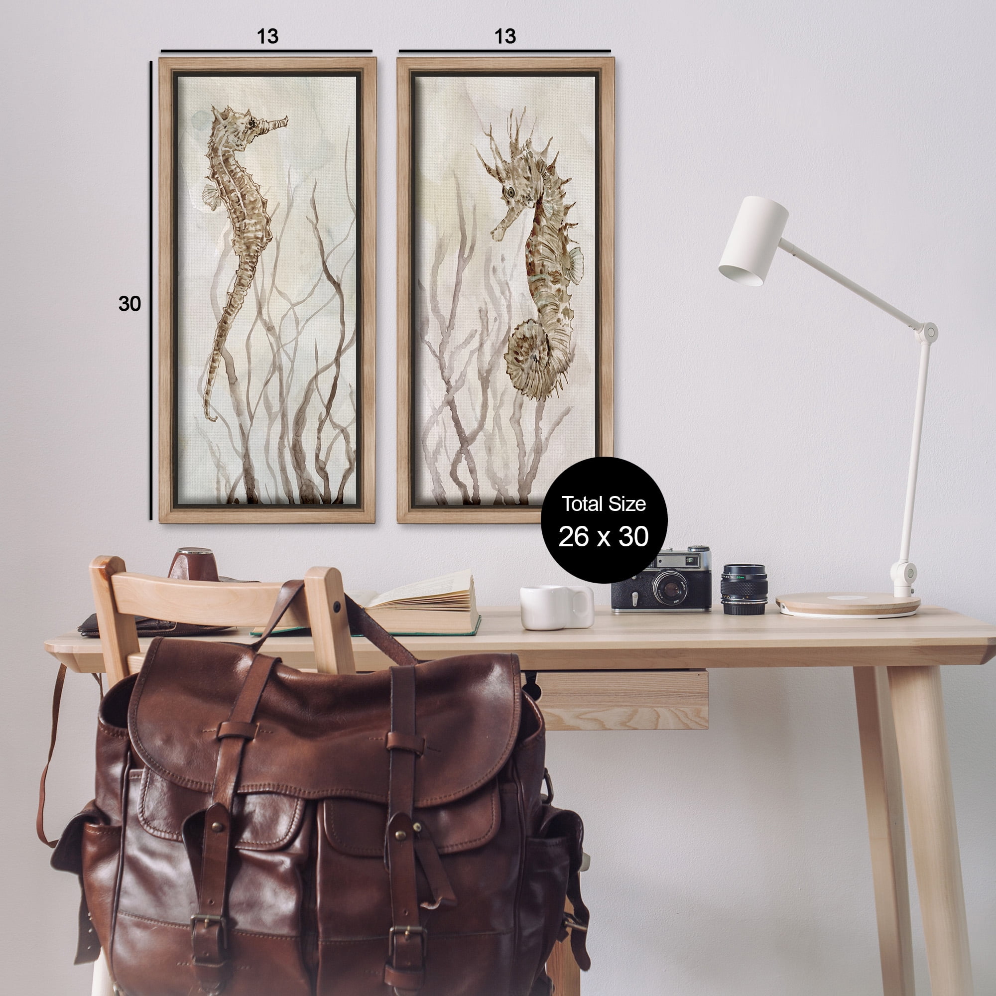 Stupell Industries Enchanted Sea Horse & Ocean Algae Animals & Insects Painting Brown Floater Framed Canvas Art Print Wall Art, 15 x 31, Set of 2