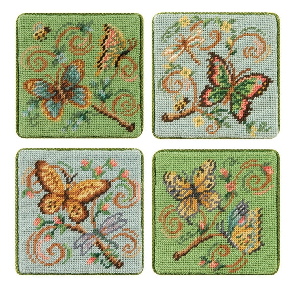 Butterfly Garden Petite Point Coaster Tabletop Drink Sitter