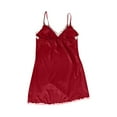 thumbnail image 6 of Women Sleepwear Satin Pajamas Set 5pcs Lace Cami Nightgown with Robe Wine XL, 6 of 7