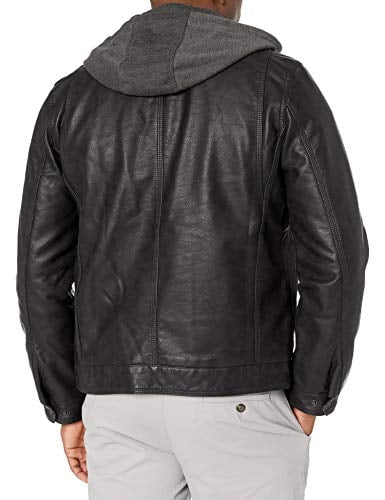 Levi's Men's Buffed Cow Faux Leather Hooded Trucker Jacket, Black, Small -  