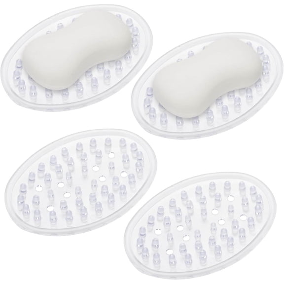 Plastic Soap Dish Clear Bar Holder Tray Self Draining Soap Saver with Holes Soap Container for Bathroom Counter, Kitchen