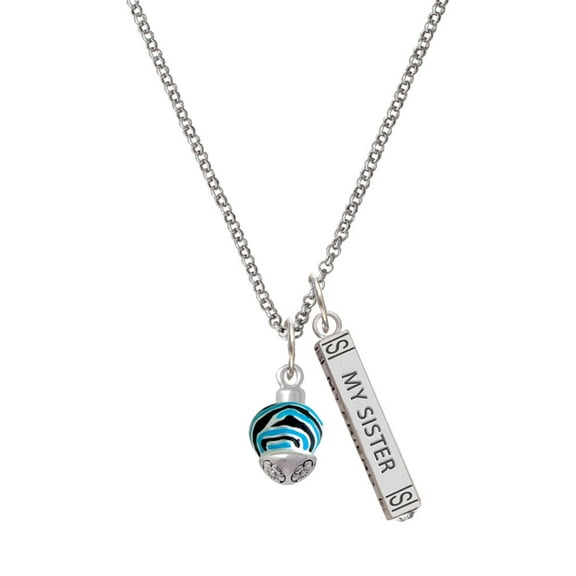 Delight Jewelry Silvertone Wide Hot Blue Zebra Print Band Spinner Silvertone Always My Sister Bar Charm Necklace, 23"