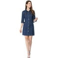 thumbnail image 4 of Vestido camisero de Mezclilla Allegra K Hasta la rodilla con Manga 3/4 y botones Vintage Azul L, 4 of 6
