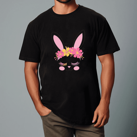 Floral Bunny Face Rabbit Spring Easter Nature Art Unisex T-Shirt, up to Size 5XL