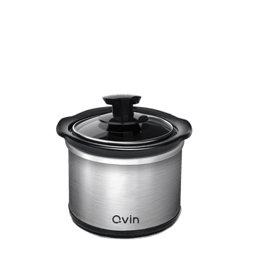 0.65-qt mini Round Slow Cooker, Fondue Melting Pot Warmer with Diswasher-safe Stoneware Crock, Glass Lid, Stainless Steel and Black